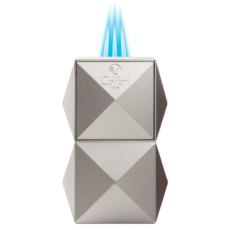 Colibri Quasar Triple Jet Flame Butane Table Lighter, Cigar Enthusiast's Choice with Blue Fuel Window, Adjustable Flame, Non-Slip Base (Silver) - Image 1