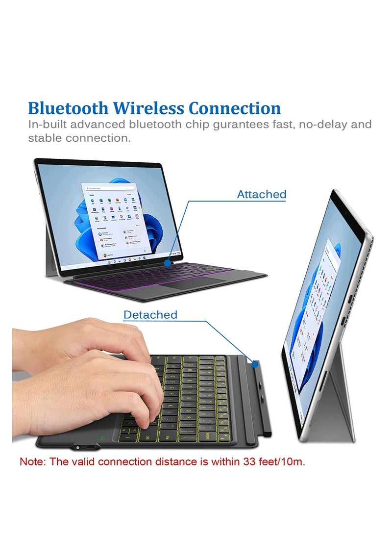 7-Color Backlit Surface Pro 7 Keyboard, Rechargeable Bluetooth 5.0 Keyboard Type Cover for Surface Pro Series 7/7+/6/5/4 - Image 1