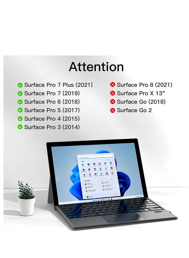 7-Color Backlit Surface Pro 7 Keyboard, Rechargeable Bluetooth 5.0 Keyboard Type Cover for Surface Pro Series 7/7+/6/5/4 - Image 2