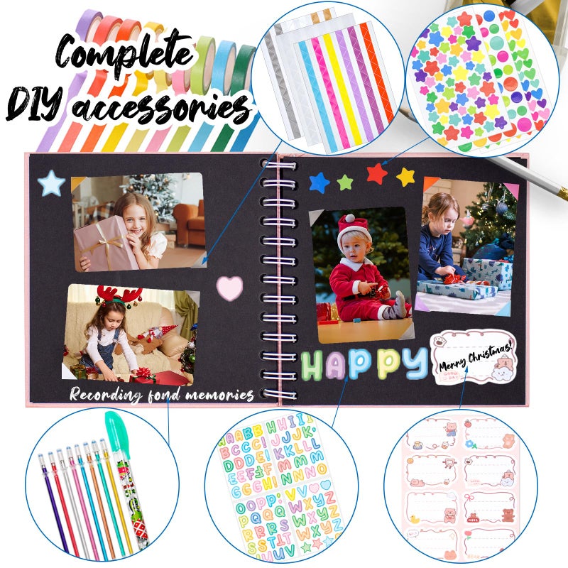 Tugle Kid Scrapbook Photo Album Hard Cover DIY Photo Album for Kids Instant Camera Print Paper with DIY Accessories (Pink) - Image 2