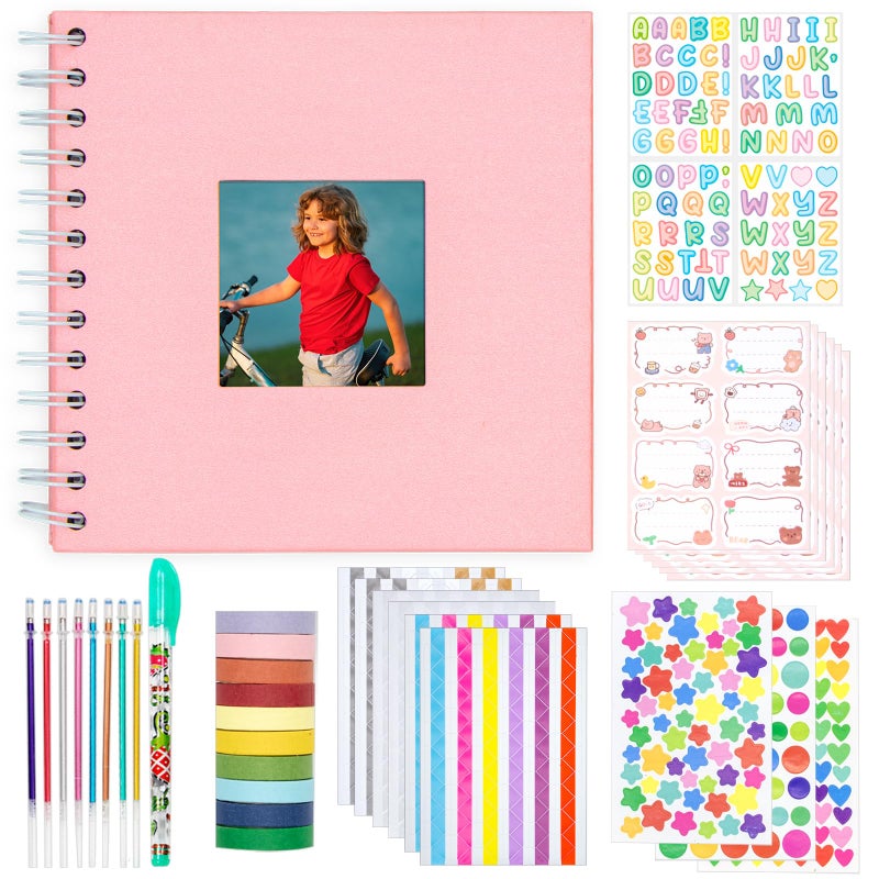Tugle Kid Scrapbook Photo Album Hard Cover DIY Photo Album for Kids Instant Camera Print Paper with DIY Accessories (Pink) - Image 1