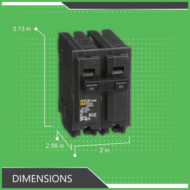 Square D Plug In Circuit Breaker, HOM, Number of Poles 2, 50 Amps, 120/240VAC, Standard - Image 5
