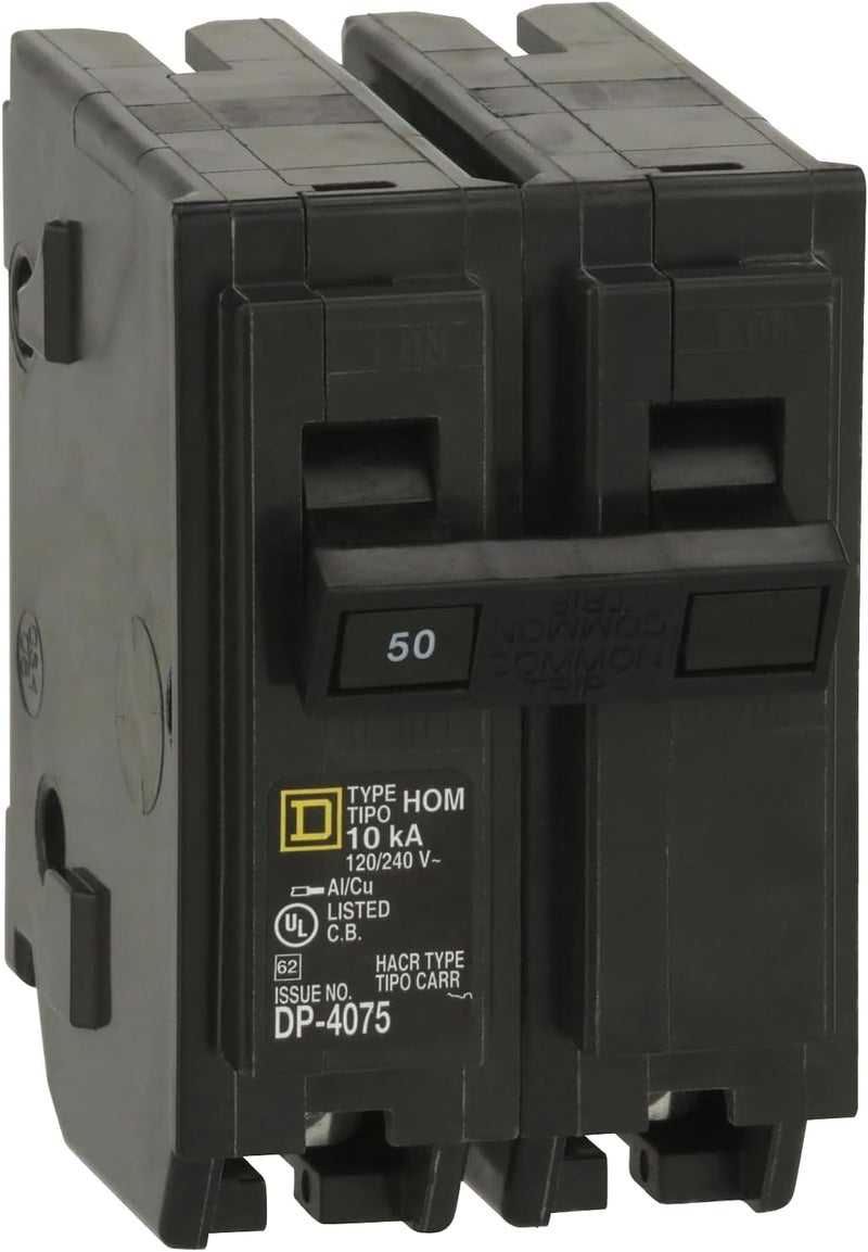 Square D Plug In Circuit Breaker, HOM, Number of Poles 2, 50 Amps, 120/240VAC, Standard - Image 1