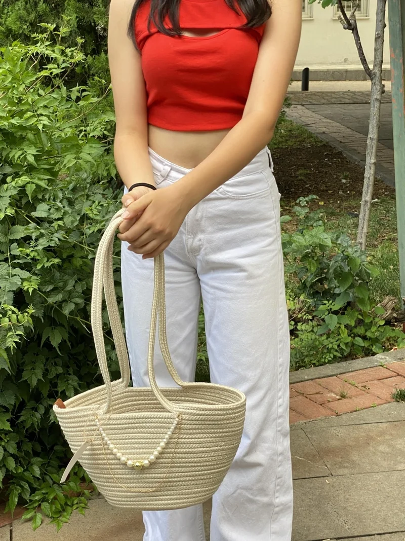 BDZ Deri Jute Straw Look Handbag Beach Bag Shoulder Bag