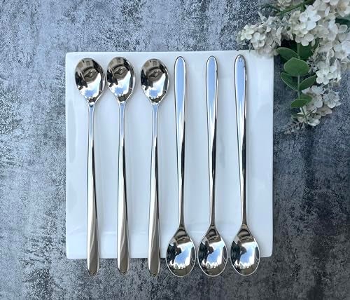 Pretihome 6 Piece Set Long Handle Spoon 8.5 inch Ice Tea Spoon Premium 18/10 Stainless Steel (SUS 304#) for Mixing, Cocktail Stirring, Tea, Coffee, Milkshake, Cold Drink - Image 1