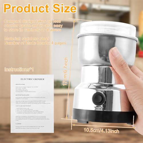 kjcbkcb Electric Coffee Grinder 300ml Mini Spice Mill - Stainless Steel One-Touch Start Portable Dry Grinder for Coffee Beans and Spices - Image 3
