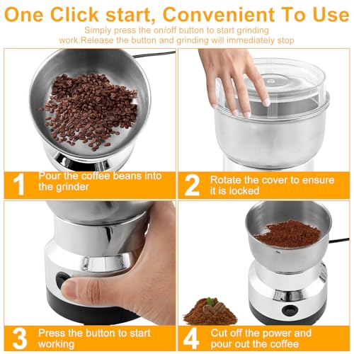 kjcbkcb Electric Coffee Grinder 300ml Mini Spice Mill - Stainless Steel One-Touch Start Portable Dry Grinder for Coffee Beans and Spices - Image 5