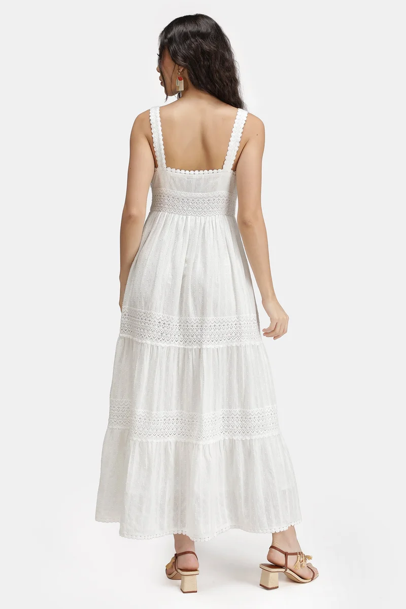 فيرجيو Cotton Viscose Vacation Lace Tier Dresses for Women