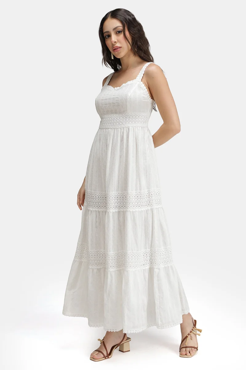 فيرجيو Cotton Viscose Vacation Lace Tier Dresses for Women