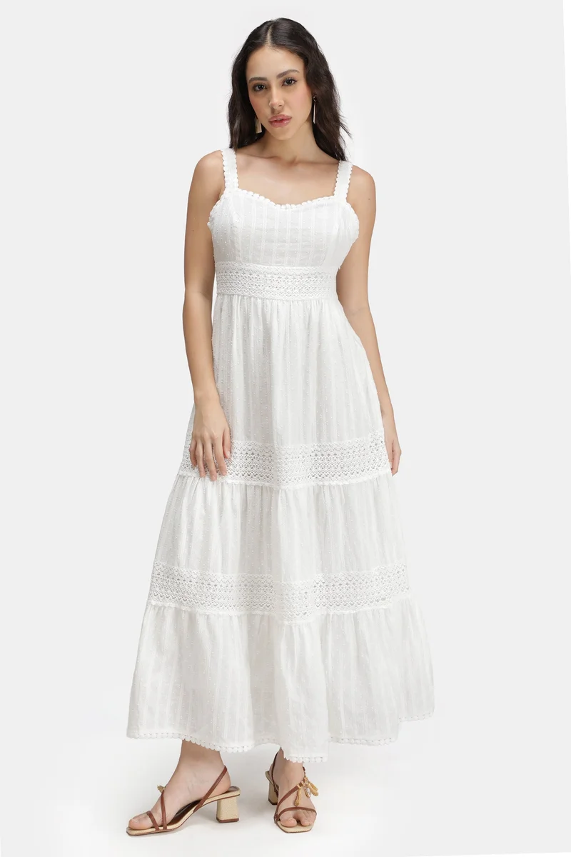 فيرجيو Cotton Viscose Vacation Lace Tier Dresses for Women