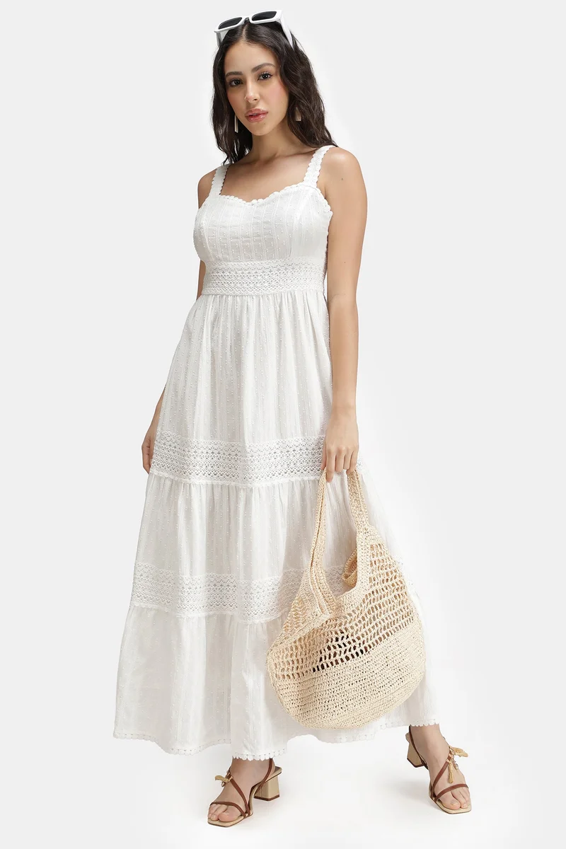 فيرجيو Cotton Viscose Vacation Lace Tier Dresses for Women