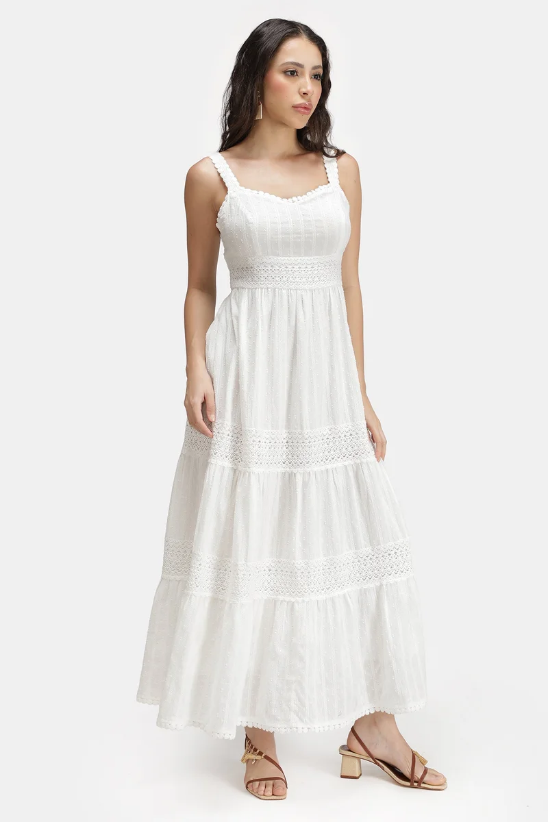 فيرجيو Cotton Viscose Vacation Lace Tier Dresses for Women
