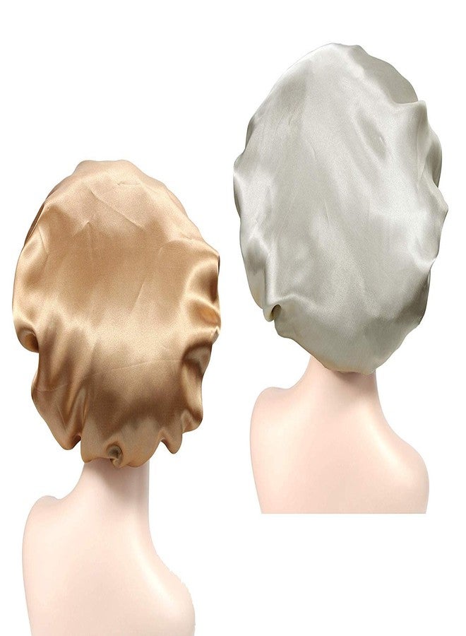 DEHMAN Adjustable Satin Sleep Cap Hair Bonnet Double Layered Reversible for Women Protective Sleep Hairstyles (Champagne - BEIGI) - Image 4