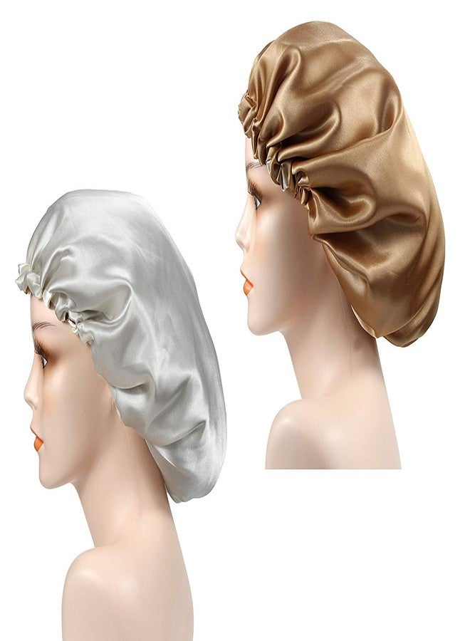 DEHMAN Adjustable Satin Sleep Cap Hair Bonnet Double Layered Reversible for Women Protective Sleep Hairstyles (Champagne - BEIGI) - Image 3