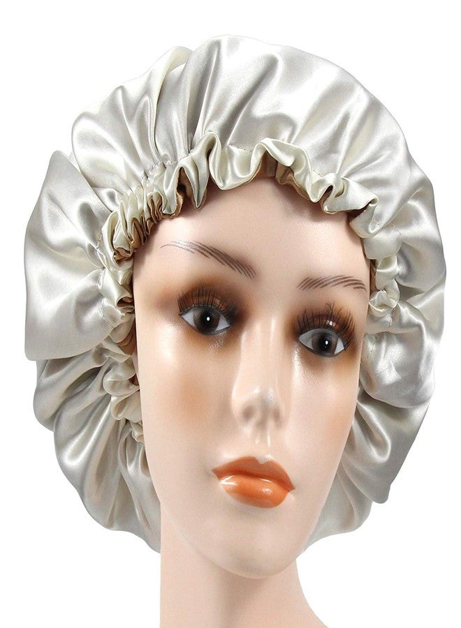 DEHMAN Adjustable Satin Sleep Cap Hair Bonnet Double Layered Reversible for Women Protective Sleep Hairstyles (Champagne - BEIGI) - Image 2