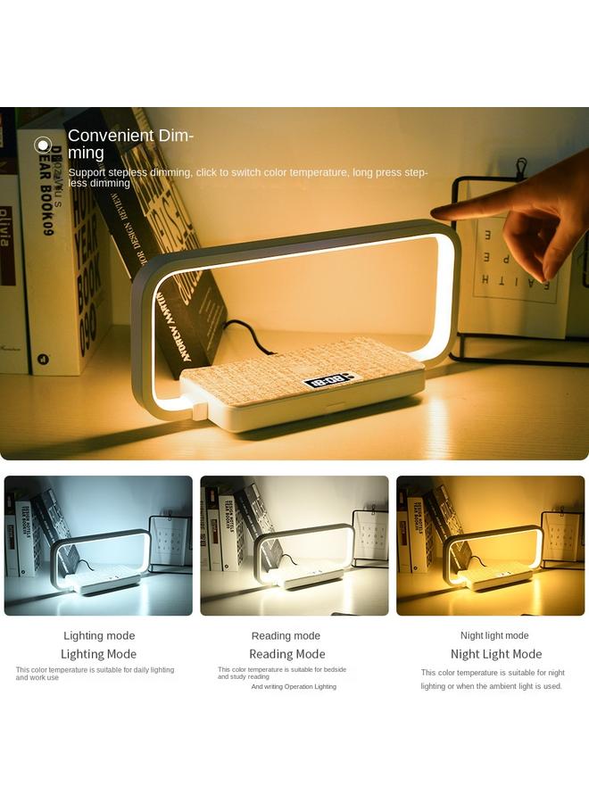 Bluejw New 10W Mobile Phone Wireless Charging Fabric Eye Protection Clock Bedroom Bedside Touch Table Lamp - Image 3