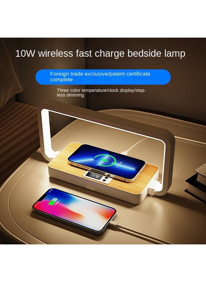 Bluejw New 10W Mobile Phone Wireless Charging Fabric Eye Protection Clock Bedroom Bedside Touch Table Lamp - Image 2