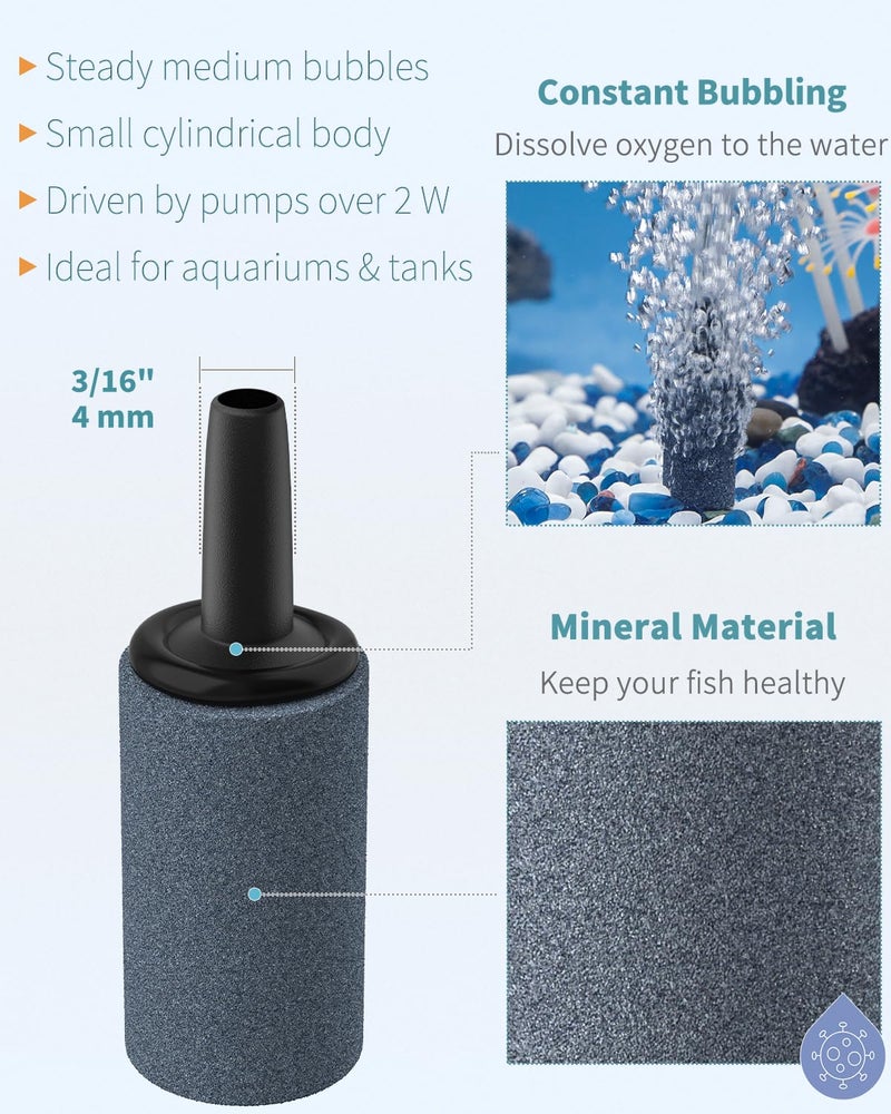 Pawfly 1 Inch Air Stone 10 Pieces Cylinder Bubble Diffuser Airstones for Aquarium Fish Tank Pump and Hydroponics Grey/Blue, 0.8 Liters_Per_Minute - Image 4