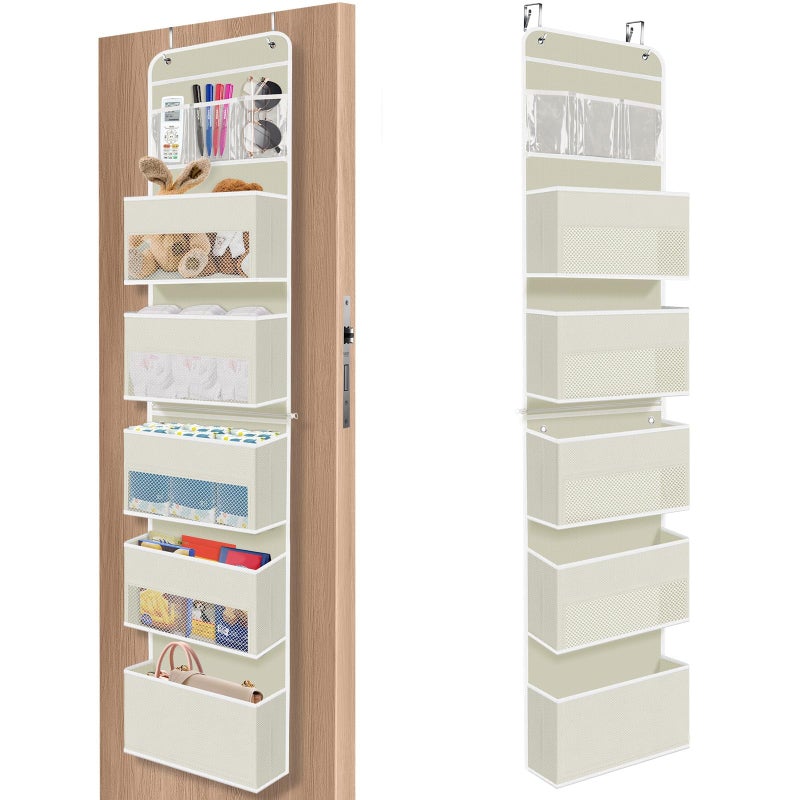 Spacehacks 6-Tier Over The Door Organizer  Hanging Storage Organizer With Clear Window  40Lb Ultra Sturdy Large Capacity Room Organizer For Pantry Bathroom Nursery Closet Baby Essential (Beige) - Image 1