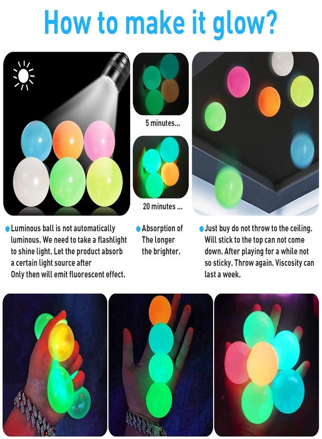 QETRABONE 4 Pcs Glowing Sticky Balls, Stress Relieving Glow in The Dark Stick to The Ceiling, Stocking Stuffers, Fun Decompression Fidget for Adults Anxiety Pressure - Image 3