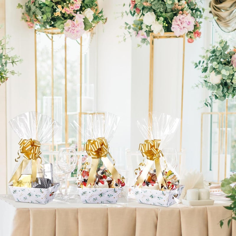 Canlierr 50 Pcs Empty Baskets for Gifts Kit Include 12 Eucalyptus Cardboard Basket 8 x 6 x 3 18 Gold Pull Bows Gift Wrapping and 20 Plastic Bags for Wedding Birthday Party - Image 5