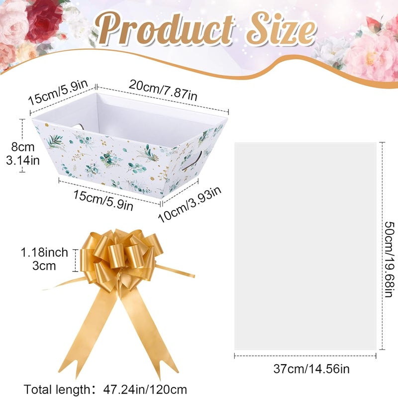Canlierr 50 Pcs Empty Baskets for Gifts Kit Include 12 Eucalyptus Cardboard Basket 8 x 6 x 3 18 Gold Pull Bows Gift Wrapping and 20 Plastic Bags for Wedding Birthday Party - Image 2