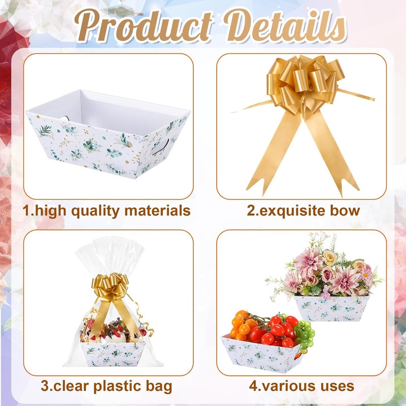 Canlierr 50 Pcs Empty Baskets for Gifts Kit Include 12 Eucalyptus Cardboard Basket 8 x 6 x 3 18 Gold Pull Bows Gift Wrapping and 20 Plastic Bags for Wedding Birthday Party - Image 3