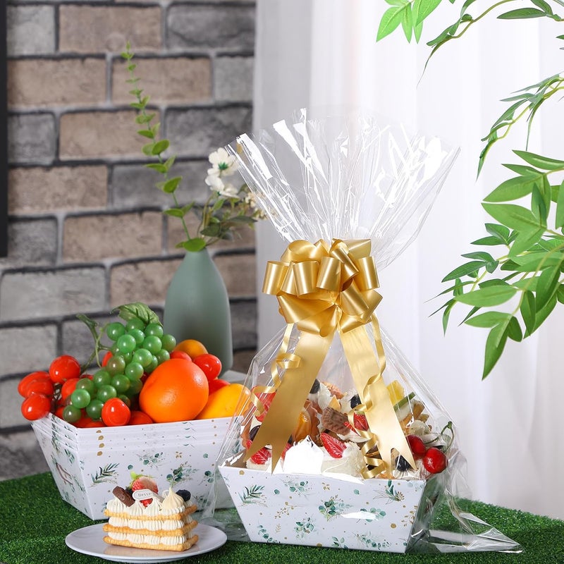 Canlierr 50 Pcs Empty Baskets for Gifts Kit Include 12 Eucalyptus Cardboard Basket 8 x 6 x 3 18 Gold Pull Bows Gift Wrapping and 20 Plastic Bags for Wedding Birthday Party - Image 4