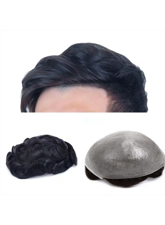 gexworldwide GEX 62 Colors Toupee For Men 0.04mm Ultra Thin Skin 8x10 Inches V-loop Human Hair HairPiece Natural Black Light Density Wig Replacement Systems Mens Toupee Mirage(#1B)  - Image 1
