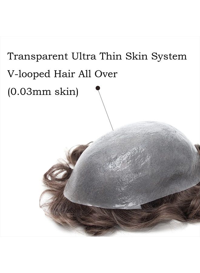 gexworldwide GEX 62 Colors Toupee For Men 0.04mm Ultra Thin Skin 8x10 Inches V-loop Human Hair HairPiece Natural Black Light Density Wig Replacement Systems Mens Toupee Mirage(#1B)  - Image 3