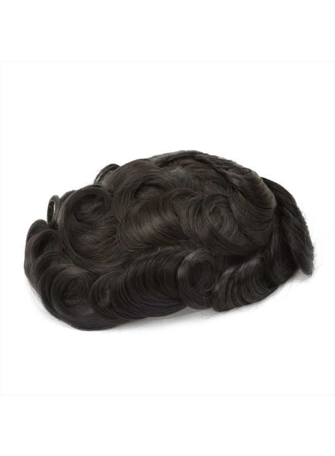 gexworldwide GEX 62 Colors Toupee For Men 0.04mm Ultra Thin Skin 8x10 Inches V-loop Human Hair HairPiece Natural Black Light Density Wig Replacement Systems Mens Toupee Mirage(#1B)  - Image 2