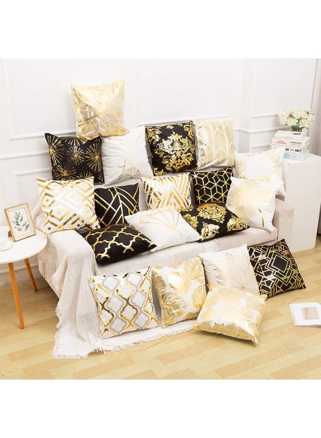 دولتري أغطية وسائد مقاس 18 × 18 بوصة لتزيين المنزل، غطاء وسادة أريكة مطبوع بالحرارة (نمط أبيض وذهبي) - Image 2