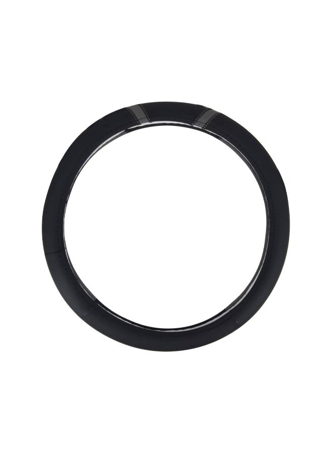 MOB Premium Leather Medium Steering Wheel Cover 37-39cm for Cars, Universal 15 Inch Anti-Slip, Breathable & Sweat-Absorbent Wheel Protector, Easy to Install (Black/Grey) SW-100 - Image 2