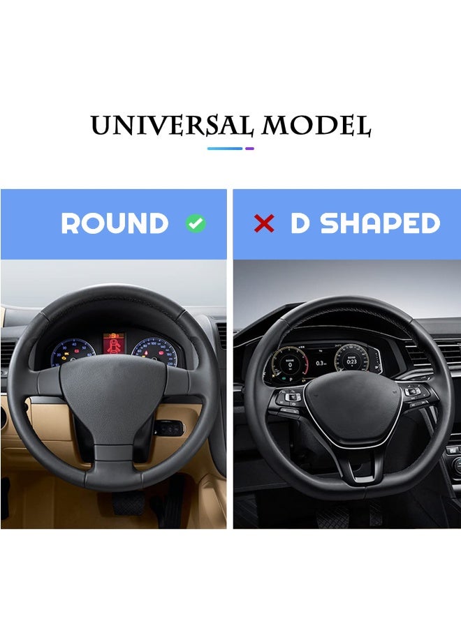 MOB Premium Leather Medium Steering Wheel Cover 37-39cm for Cars, Universal 15 Inch Anti-Slip, Breathable & Sweat-Absorbent Wheel Protector, Easy to Install (Black/Grey) SW-100 - Image 3