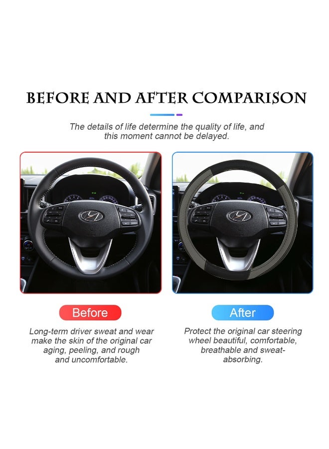 MOB Premium Leather Medium Steering Wheel Cover 37-39cm for Cars, Universal 15 Inch Anti-Slip, Breathable & Sweat-Absorbent Wheel Protector, Easy to Install (Black/Grey) SW-100 - Image 4