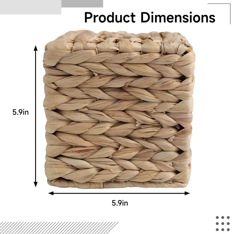 Handwoven Water Hyacinth Square Tissue Box Cover Boho Chic Decorative Organizer For Facial Tissues Natural Versatile Design Housewarming Gift - Image 5
