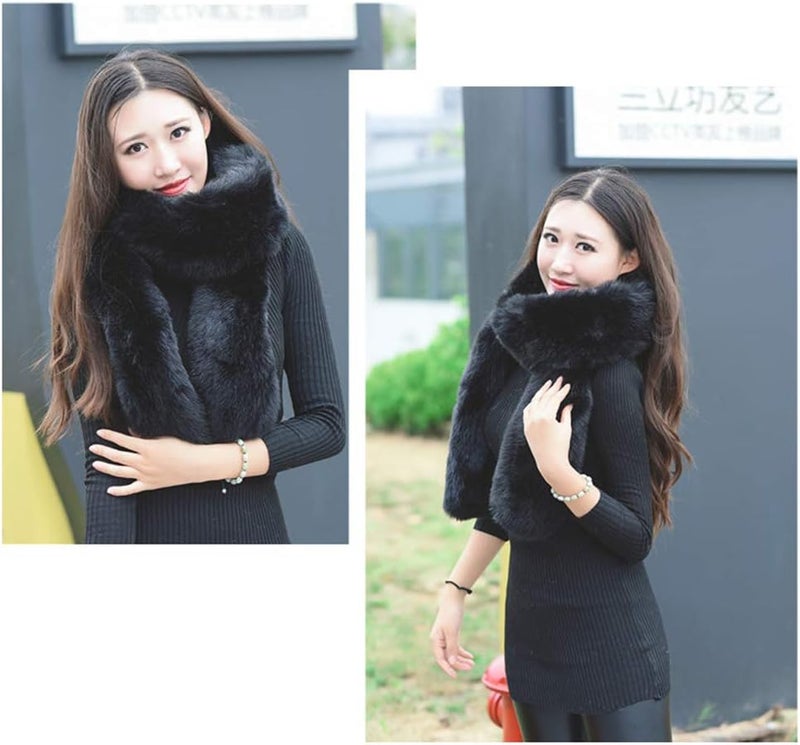 LDFWAY Long Men Women Faux Fur Collar Winter Warm Wrap Stole Scarf Shawl Shrug - Image 4