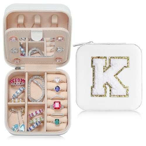 Parima Gift for Women Personalized Birthday Gift for Woman Her Travel Gifts Small Gifts Cute Travel Jewelry Cases Small Jewelry Box Letter K White