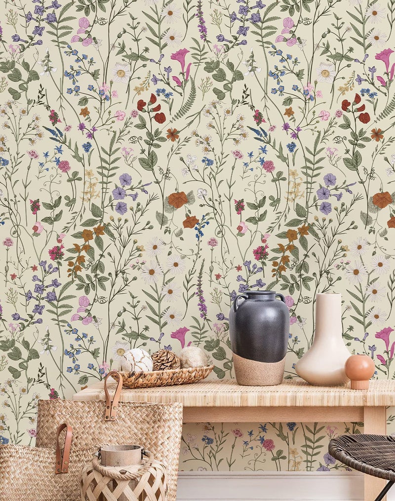 JiffDiff Floral Wallpaper Peel and Stick - Farm Floral Wall Paper Wildwood Self Adhesive Contact Paper for Home Bedroom Cabinets and Kitchen Countertop ThickenStick on Wallpaper 17.3"x118" - Image 1