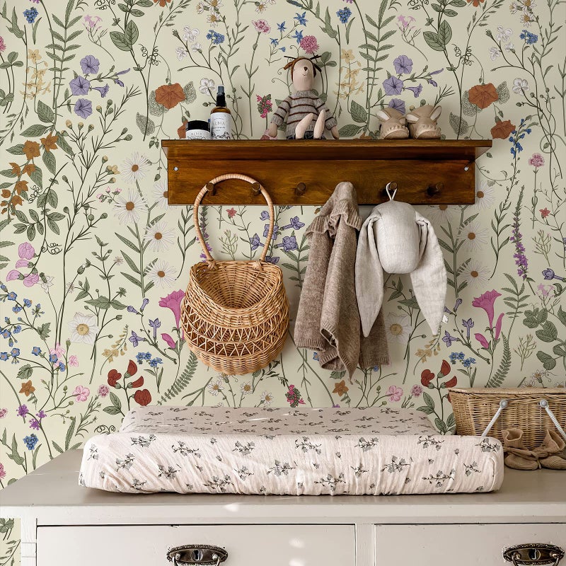 JiffDiff Floral Wallpaper Peel and Stick - Farm Floral Wall Paper Wildwood Self Adhesive Contact Paper for Home Bedroom Cabinets and Kitchen Countertop ThickenStick on Wallpaper 17.3"x118" - Image 4