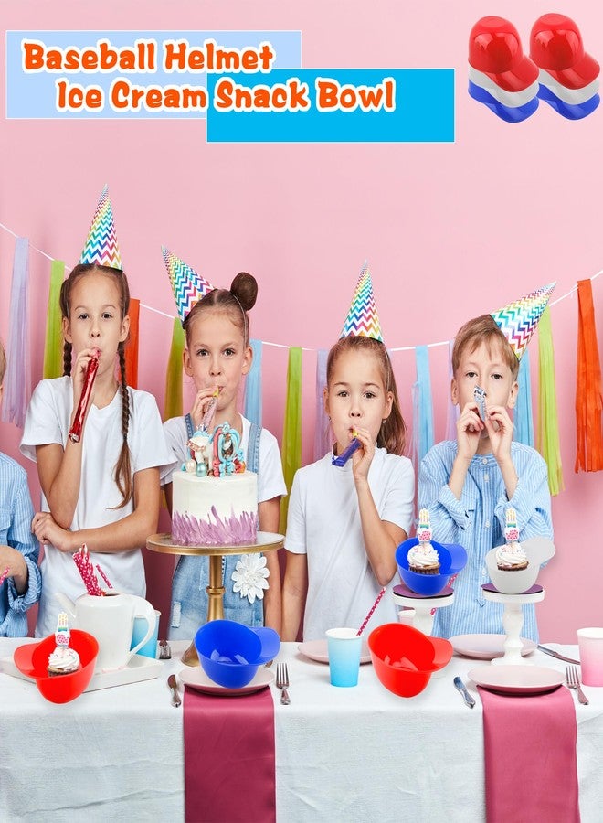 Drayear 12 Pack Ice Cream Baseball Helmet 8 oz Mini Baseball Cap Snack Bowl Plastic Baseball Hat Chip Bowl for Kids Birthday Party Supplies, 3 Colors - Image 3