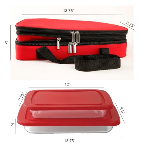Le Regalo 5 Piece Take and Bake Set 2 Glass Casseroles 2 Lids 1 Insulated Carry Bag Microwave Oven and Freezer Safe Overall Size 1375 x 875 x 5 - Image 3