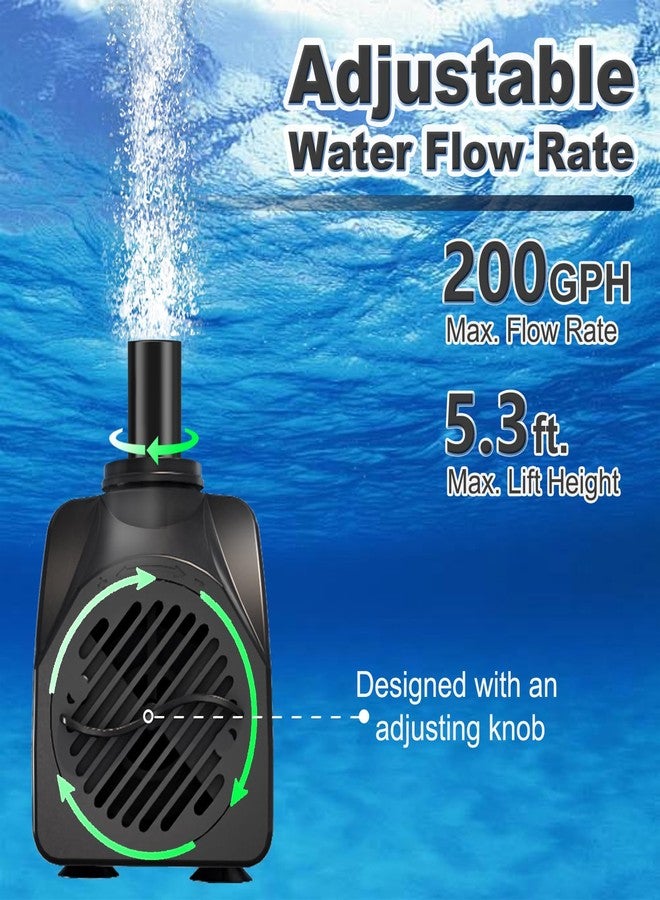 SongLong 200GPH (750L/H) 6ft Power Cord Submersible Pump, Water Fountain Pump with 5.3ft Lift for Fountains, Ponds, Aquariums & Hydroponics - Image 2
