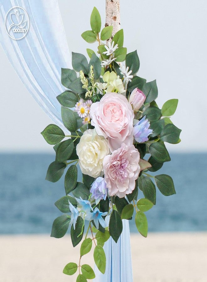 Odouzy Wedding Arch Flowers Kit,Artificial Flower Arch Decor (Set of 3),2pcs Artificial Flower Arrangement with 1pc Sheer Drape for Wedding Decor Reception Backdrop Floral Decorations (Bluish Pink) - Image 4