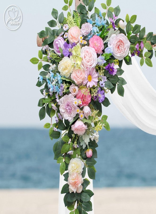 Odouzy Wedding Arch Flowers Kit,Artificial Flower Arch Decor (Set of 3),2pcs Artificial Flower Arrangement with 1pc Sheer Drape for Wedding Decor Reception Backdrop Floral Decorations (Bluish Pink) - Image 3