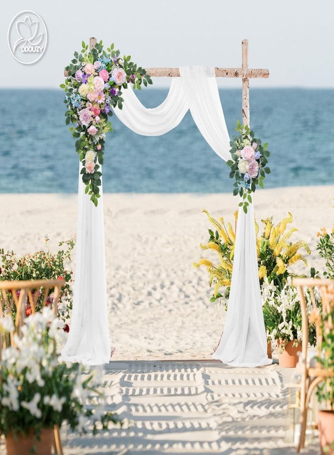 Odouzy Wedding Arch Flowers Kit,Artificial Flower Arch Decor (Set of 3),2pcs Artificial Flower Arrangement with 1pc Sheer Drape for Wedding Decor Reception Backdrop Floral Decorations (Bluish Pink) - Image 5