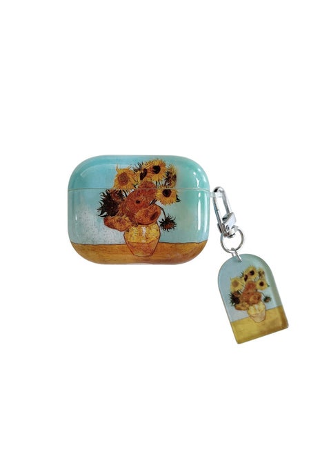 Suitable For AirPods 4 Earphone Set Creative Cartoon Shell For Apple1/2/pro2 Wireless Bluetooth Protective Cover Pendant-Color:Silicone Soft Shell + Pendant-vase Sunflower-Model:Airpods 4 (protective Case)