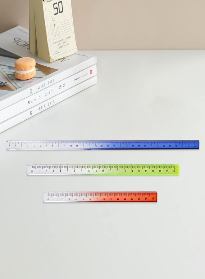 Honagu 3 Pack Acrylic Clear Rulers, Color Transparent Plastic Ruler, Measuring Tools for Student School Home Office, Three-Dimensional Ruler, Metric Units（Royal Blue Yellow Orange） - Image 1