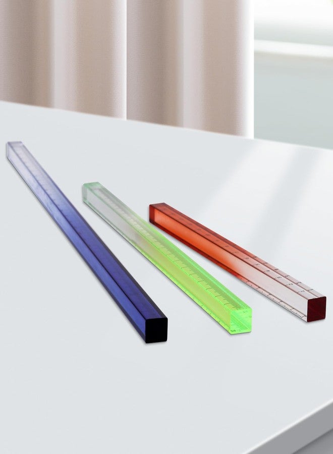 Honagu 3 Pack Acrylic Clear Rulers, Color Transparent Plastic Ruler, Measuring Tools for Student School Home Office, Three-Dimensional Ruler, Metric Units（Royal Blue Yellow Orange） - Image 5