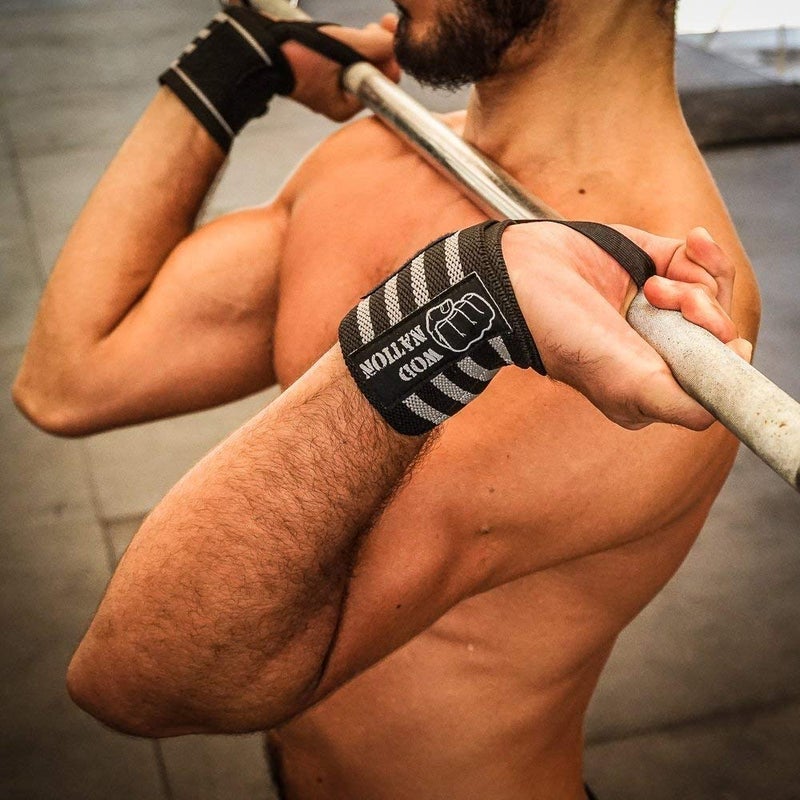 WOD Nation أربطة المعصم من WOD Nation لرفع الأثقال - أحزمة رياضية احترافية باللونين الأسود والرمادي مع حلقة للإبهام للرجال والنساء - أربطة دعم المعصم للتدريب على القوة، ورفع الأثقال، وبناء الأجسام - Image 3